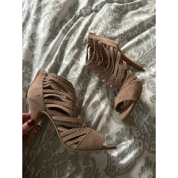 LC Lauren Conrad Tan Braided Strappy Heels - Picture 1 of 5